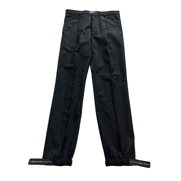 Prada Pleated Trousers With Logo Ankle Straps in Black - Picture 1 of 4